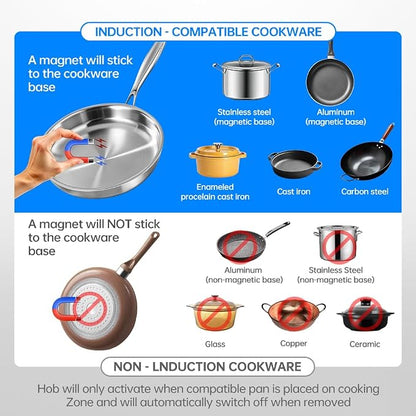 BOOROS Portable Induction Cooktop, 9.6" Heating Coil with 8" Core, 1800W | Induction Burner Countertop ,10 Temp Levels 175-520°F, 24H Timer & Preset, Overheat Protection for Commercial & Home Use