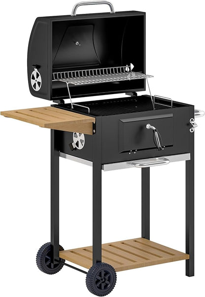 Portable Black Charcoal BBQ Grill, Outdoor Smokeless Braising Cooking Stove