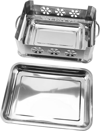 Fish Charcoal Alcohol Stove Stainless Steel Rectangular Grill for Commercial Use 2.2‑4.4lb Fish Pan for Home (Ventilated Natural Color)
