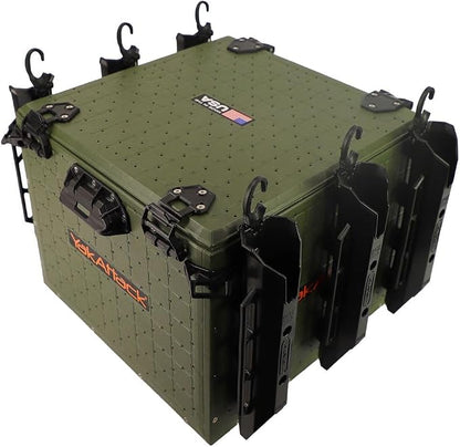 YakAttack BlackPak Pro Kayak Fishing Crate - Ranger Green | 16" x 16" Riggable Kayak Gear Storage System with Hinged Lid, GridLoc Mount Panels & 6 TetherTube Rod Holders | Lightweight Tankwell Crate
