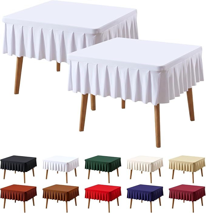 PARTISKY White Spandex Square Tablecloths 34x34 Inch, 2 Pack Wrinkle Free Fitted Card Table Cloth Stretch Square Table Cover for Kitchen Dinner, Holiday Party, Wedding Banquet, Display Trade Show