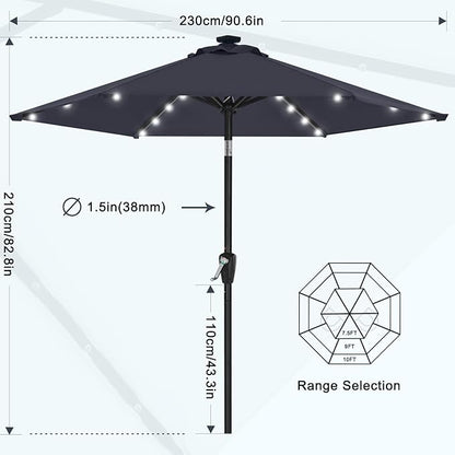 MASTERCANOPY 7.5FT 6Ribs Patio Umbrella with 32 Solar LED Lights, Outdoor Market Umbrella with Tilt & Crank, UV Protection & Fade Resistant Fabric, Easy Set-Up for Garden, Deck, Pool (Navy Blue)