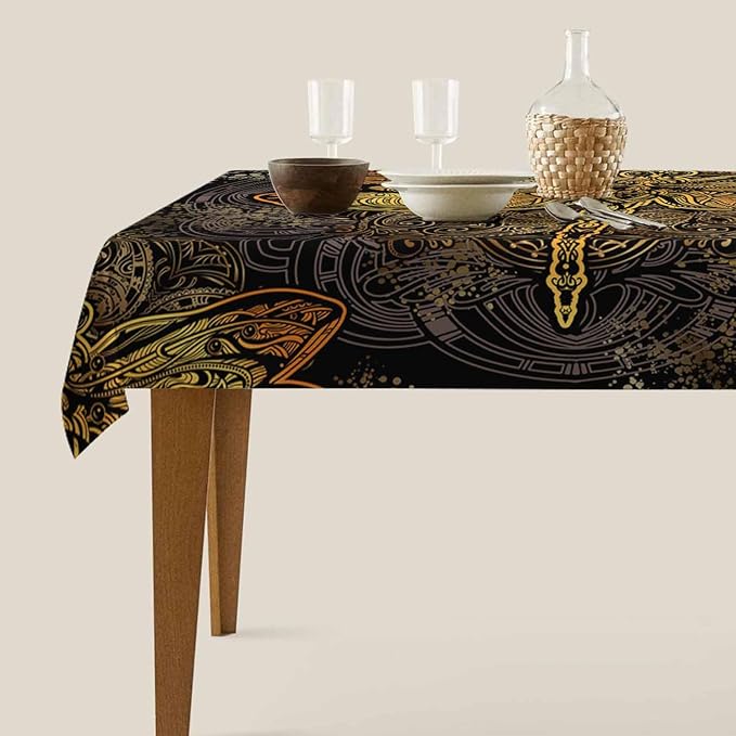Golden Dragonfly Tablecloth 60x84 Inch Rectangular Vintage Boho Flower Textures Ornate Exquisite Wings Mystery Oblong Table Cloth Kitchen Table Decorations for Home Dinner Party