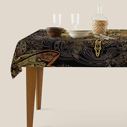 Golden Dragonfly Tablecloth 60x84 Inch Rectangular Vintage Boho Flower Textures Ornate Exquisite Wings Mystery Oblong Table Cloth Kitchen Table Decorations for Home Dinner Party