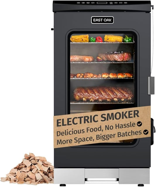 EAST OAK 30" Electric Smoker for Outdoors | Built-in Meat Probe & Clear Viewing Window | Side Chip Loader for 6x Longer Uninterrupted Smoking | 725 sq in Cooking Area for Bigger Batches, Night Blue