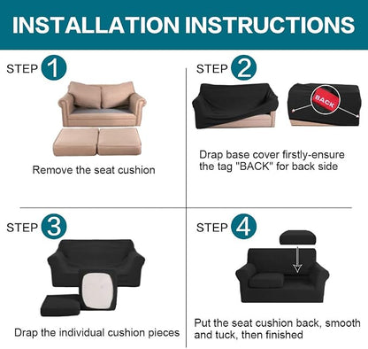 Turquoize 3 Piece Sofa Covers For 2 Cushion Couch Sofa Slipcover Soft Couch Cover For Dogs-Washable Sofa Furniture Covers With 2 Individual Cushion Covers, Feature Thick Fabric (2 Cushion Sofa, Black)