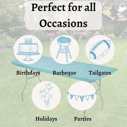 10 Pack of Rectangular Plastic Table Covers - 6' Foot or 8' Foot Options - Indoor or Outdoor Fitted Table Covers (Table NOT Included) (Light Blue, 30" x 96" (8' ft))