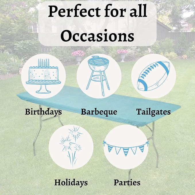 10 Pack of Rectangular Plastic Table Covers - 6' Foot or 8' Foot Options - Indoor or Outdoor Fitted Table Covers (Table NOT Included) (Light Blue, 30" x 72" (6' ft))