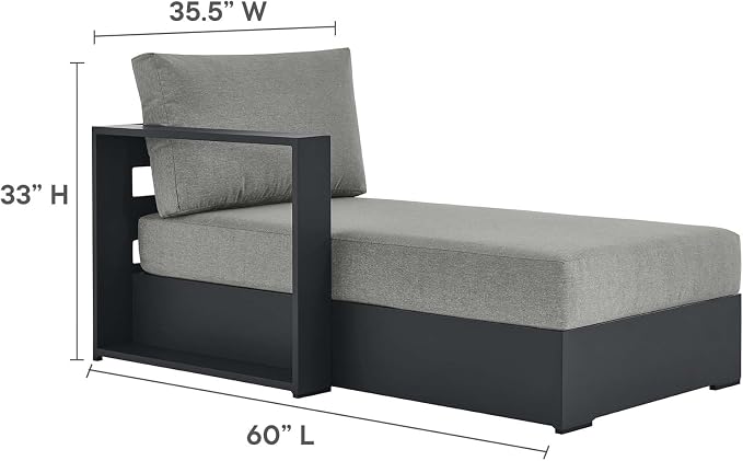 Modway Tahoe Aluminum Outdoor Chaise Lounge Gray with Weather-Resistant Cushions, Modular Left-Facing Patio Lounger for Pool Furniture or Sectional Sofa Set