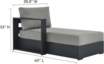 Modway Tahoe Aluminum Outdoor Chaise Lounge Gray with Weather-Resistant Cushions, Modular Left-Facing Patio Lounger for Pool Furniture or Sectional Sofa Set