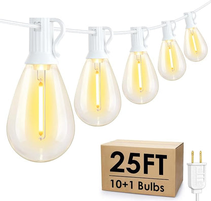 Larkvue 25FT LED Outdoor String Lights, 10+1 Edison S11 Dimmable Bulb Waterproof Shatterproof Patio Lights, Linkable Hanging Strand for Yard, White