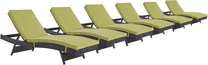 Modway Convene Wicker Rattan Outdoor Patio Chaise Lounge Chairs in Espresso Peridot - Set of 6