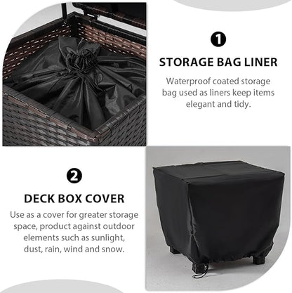 Sundale Outdoor Small Deck Storage Box with Lid, 13 Gallon Outdoor Bin Storage Container for Hose Cushion Towel, Patio Fully Assembled Brown Wicker Side Table with Storage - Rattan