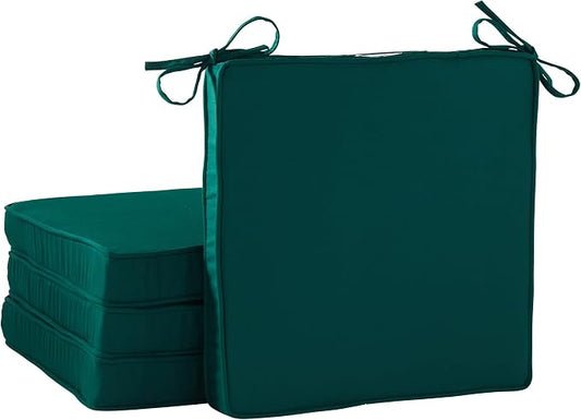 Indoor/Outdoor Chair Pads in Sunbrella Fabric – 17''x17'' Patio Seat Cushions with Foam Insert, Removable Reversible Cover & Ties for Patio Dining Chairs – Set of 2 or 4, Canvas Forest