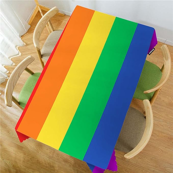 Swono Tablecloth 52"X70" Rainbow Flag, Gay and LGBT Rainbow Flag Rectangle Table Cover Anti-Oil Tablecloth for Dining Tables, Parties, Wedding and Banquet Decoration