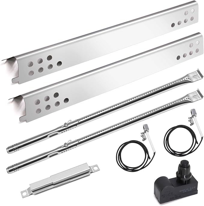Criditpid Grill Replacement Parts for Charbroil Performance 2 Burner 463625217, 463625219, 463673519, 463673517, Grill Burner, Heat Tent Plate Shield, Carryover Tube & Spark Generator Kit.