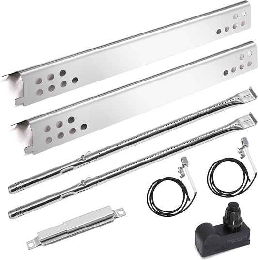 Criditpid Grill Replacement Parts for Charbroil Performance 2 Burner 463625217, 463625219, 463673519, 463673517, Grill Burner, Heat Tent Plate Shield, Carryover Tube & Spark Generator Kit.
