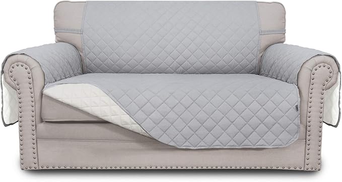 Easy-Going Reversible Couch Cover, 2 Cushion Sofa, Light Gray/Ivory | Loveseat Slipcover For Dogs, Water Resistant Furniture Mat, Living Room, Non-Slip Sofa Cover, Pet Friendly