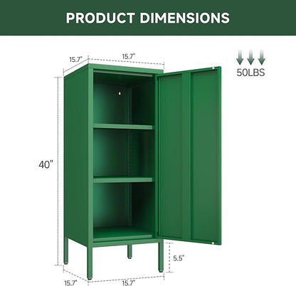 Metal Storage Cabinet 39.5” Decorative Storage Cabinet with Door & 2 Adjustable Shelves for Home Office Garage Kitchen (Green)
