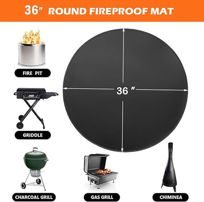 TYLIN Fire Pit Mat for Deck Fireproof, Round Fireproof Under Grill Mat, Oil-Proof Waterproof BBQ Pad for Deck Patio Grass Outdoor Grill Accessories, Portable and Reusable，Black (36x36 inch)