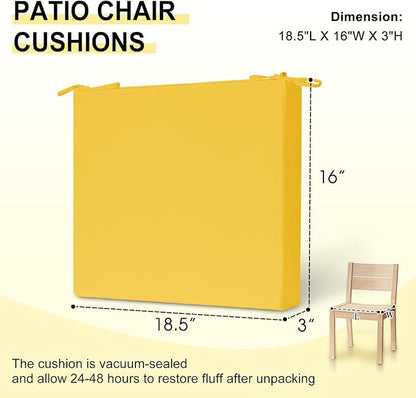 downluxe Outdoor Chair Cushions Set of 4 for Patio Furniture, Water-Resistant Square Corner Patio Chair Cushions with Ties, High Density Foam Outdoor Seat Cushion, 18.5" X 16" X 3", Yellow