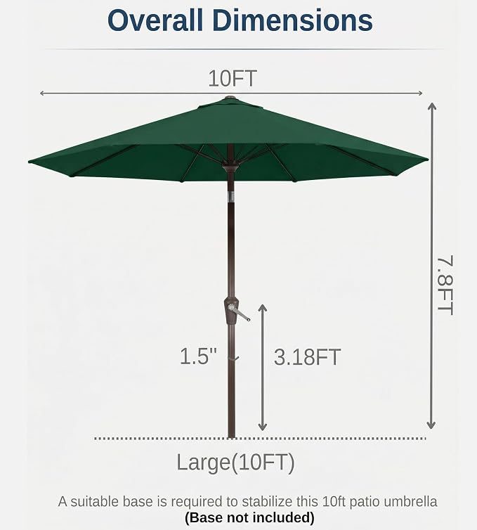 10FT Patio Umbrella, Outdoor Umbrella with Push Button Tilt and Crank, 8 Sturdy Ribs, UV Protection & Waterproof Market Umbrella for Pool, Backyard, Beach,Deck