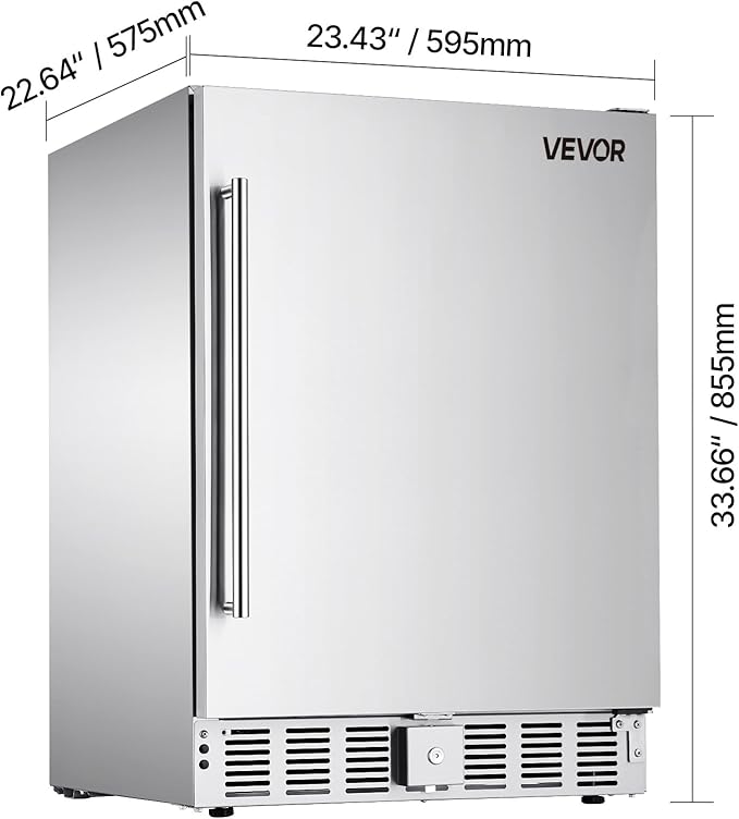 VEVOR 24-Inch Indoor/Outdoor Beverage Refrigerator, 150 QT Freestanding or Undercounter Beverage Fridge, 180 Cans Built-in Beer Fridge with Stainless Steel Body for Residential Home Bar Commercial Use
