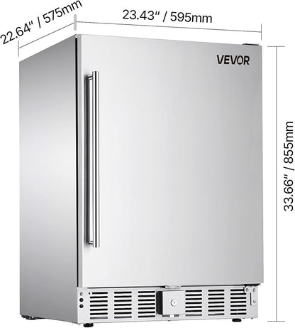 VEVOR 24-Inch Indoor/Outdoor Beverage Refrigerator, 150 QT Freestanding or Undercounter Beverage Fridge, 180 Cans Built-in Beer Fridge with Stainless Steel Body for Residential Home Bar Commercial Use