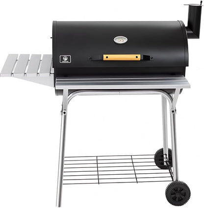 Barrel Charcoal Grill, Outdoor BBQ Smoker, 737 Sq. In. Cooking Area, Adjustable Charcoal Pan, Warming Rack, Front & Side Table, Storage Shelf, Enameled Steel Wire, Backyard, Patio (Large)
