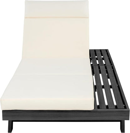Christopher Knight Home Dami Patio Chaise Lounge Chair Outdoor with 4'' Foldable Cushion, Acacia Wood Poolside Sun Lounger, Space Available On One Side, Adjustable Backrest Pool Lounger, Black + Beige