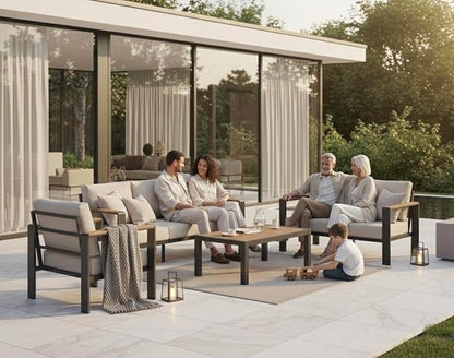 Aluminum Outdoor Patio Furniture Set with Coffee Table, 5 Piece Patio Conversation Sets with Washable Thick Cushions, Outdoor Sectional Furniture Set for Porch, Balcony, Deck, Yard, Graphite