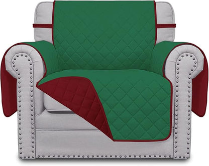 Easy-Going Chair Sofa Slipcover Reversible Sofa Cover Water Resistant Couch Cover Furniture Protector Cover with Elastic Straps for Pets Kids Children Dog Cat (Chair, Green/Christmas Red) | Machine Washable Slipcover For Dogs, Water Resistant Furniture...