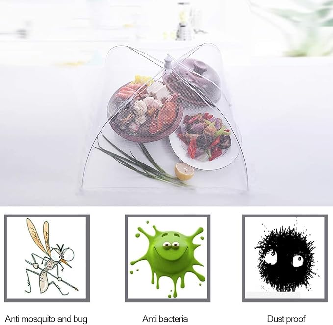 (6 Pack) Pop-Up Outside Picnic Mesh Food Covers Tent Umbrella for Outdoors and Camping Food Net Cover Keep Out Flies Mosquitoes Ideal for Parties BBQ, Reusable and Collapsible 17 x 17inches