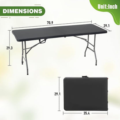 PayLessHere 6ft Folding Tables,Plastic Resin Table with Collapsible Alloy Steel Frame,Plastic Table for Indoor,Outdoor,Camping,BBQ,Picnic,Black