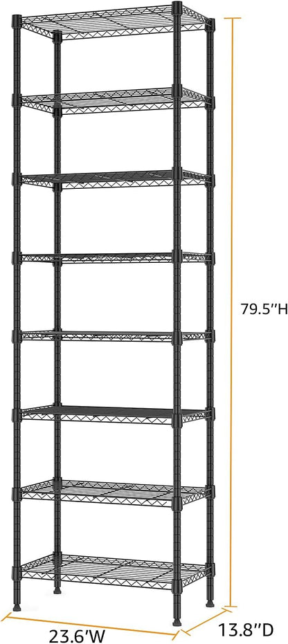M MZG 8 Tier 2000 lbs Storage Rack Metal Wire Shelving Unit, Storage Standing Shelf Organizer for Laundry Bathroom Kitchen Pantry Closet Garage Basement Utility Room, Black 13.8" D x 23.6" W x 79.5" H