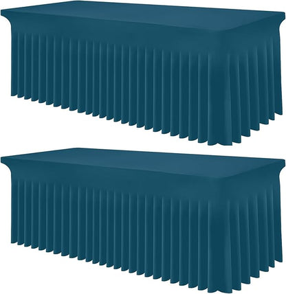 Smiry 2 Pack Spandex Elastic Fitted Table Cloth Skirt for 6FT Table | Stretch Washable Table Cloth, Banquet Table Cover for Wedding, Party, Indoor & Trade Shows, (Peacock Blue, 72Lx30Wx30H)