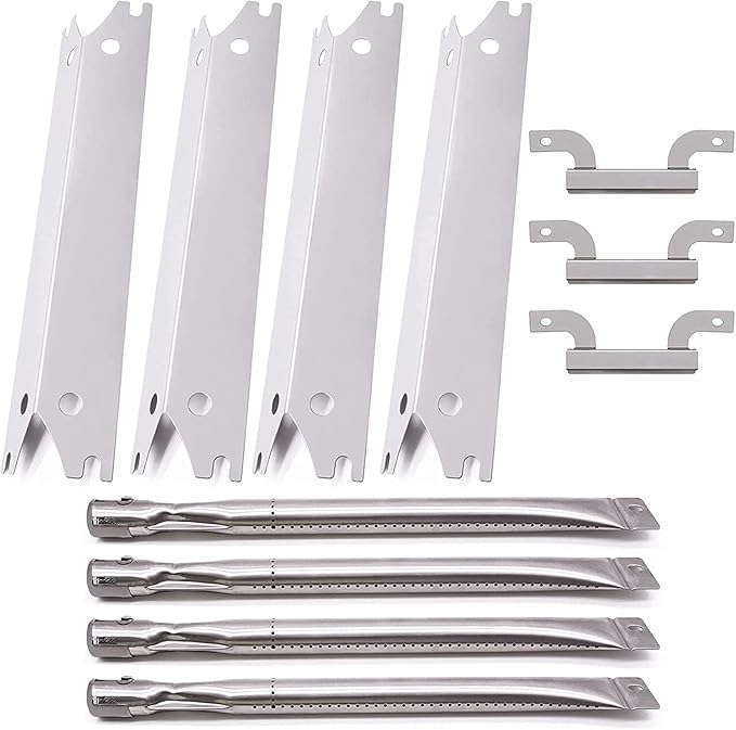Grill Replacement Parts Compatible for Brinkmann 810-2410-S 810-2411-S 810-2411-F Model, 4-Pack Heat Plates Flame Tamer Crossover Burners Tubes Parts for Brinkmann 810-2411-S Gas Grill