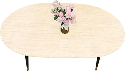 LIBERECOO Oval Fitted Vinyl Tablecloth - Cream Wood - 68" x 48" (Oval) - Waterproof, Elastic Edged for Secure Fit, Easy to Clean Plastic Table Cover