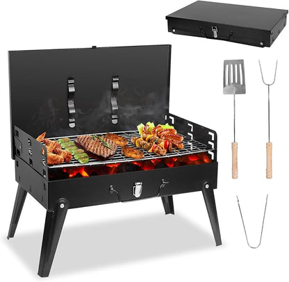 Portable Charcoal Grill, Foldable Mini Tabletop BBQ Grill with Lid, Charcoal Barbecue Grill for Outdoor Camping Cooking Picnic, 16.7 x 10 x17.7in