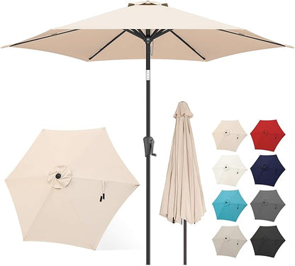 FLAME&SHADE 10ft Patio Umbrella - Outdoor Umbrella with 6 Sturdy Ribs, Push Button Tilt and Crank, UV Protection Table Market Umbrella for Pool, Porch, Garden, Deck, Backyard (Beige)