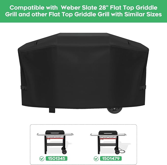 Grill Cover fit for Weber Slate 28" Rust-Resistant Griddle, Heavy-Duty 600D Waterproof Cover for 3401060 Weber Slate 28 inch Flat Top Griddle Grill Cover