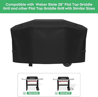 Grill Cover fit for Weber Slate 28" Rust-Resistant Griddle, Heavy-Duty 600D Waterproof Cover for 3401060 Weber Slate 28 inch Flat Top Griddle Grill Cover