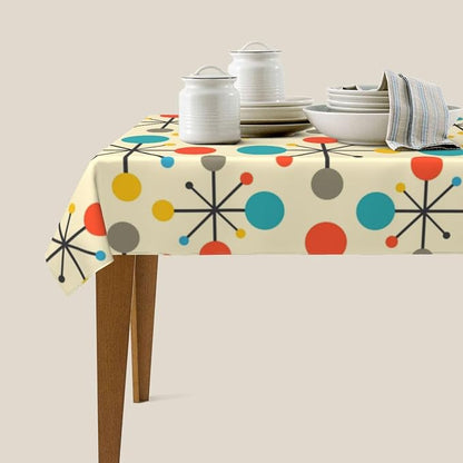 Mid Century Fifties Modern Atomic Retro Colors Tablecloth 54"x72" Outdoor Indoor Washable Waterproof Table Cloth for Parties Picnic Bbqs Kitchen Dining Room Decor, Yellow Rectangle Table Covers