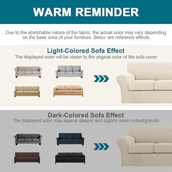 Turquoize 4 Piece Sofa Covers for 3 Cushion Couch Sofa Slipcover Soft Couch Cover for Dogs Washable Furniture Cover with 3 Individual Large Cushion Covers Feature Fabric (Large Sofa, Biscotti Beige)