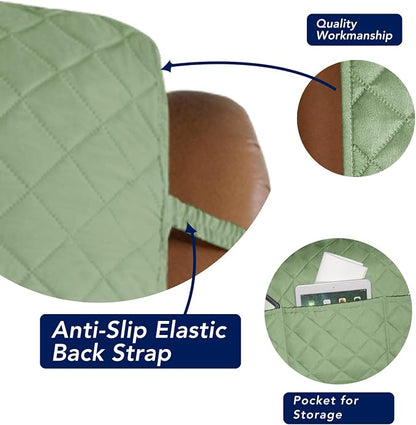 PureFit Reversible Recliner Chair Covers Couch Covers for Dogs, 28 in | Sage Green/Ivory, Water Resistant Couch Protector, Washable Pet Couch Cover with Non Slip and Elastic Straps For Kids