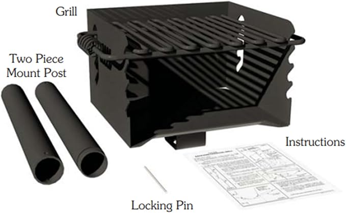 Pilot Rock 2 Pack Park-Style Steel Outdoor BBQ Charcoal Grill (Asadores de Carbon), Cooking Grate and Post for Camping or Backyard