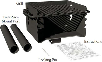 Pilot Rock 2 Pack Park-Style Steel Outdoor BBQ Charcoal Grill (Asadores de Carbon), Cooking Grate and Post for Camping or Backyard