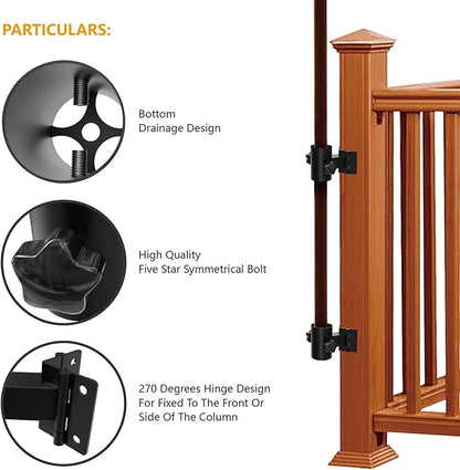 Stainless Steel Patio Railing Umbrella Holder, Deck Umbrella Mount, Black | Easy Installation, Sturdy, Fits Umbrellas up to 1.9", Save Space, Railing Mounting Brackets, Heavy Duty Outdoor Umbrella Base