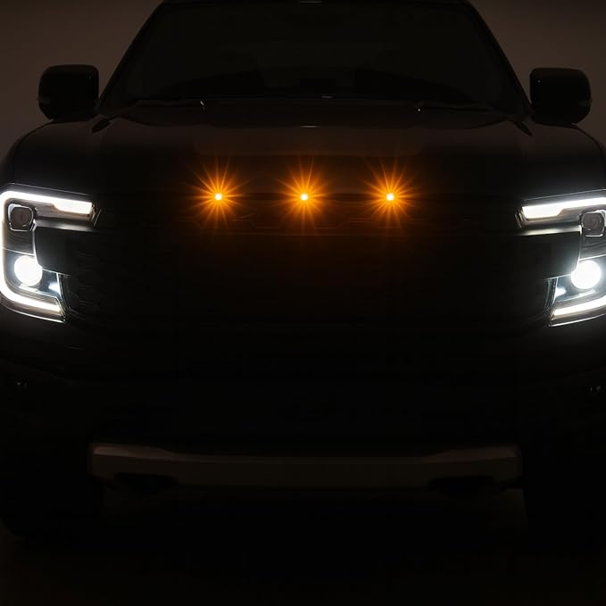 3pc Amber LED Front Grille Lights Compatible with 2022-2025 Ford Next-Gen Ranger Raptor Trucks, Smoked Lens, Seamlessly Integrates with AUX Switch