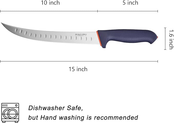 10-inch Curved Breaking Knife W SoftGrip Handle, Sharp Premium Butcher Knife Made of High Carbon Stainless Steel For Meat Cutting (Navy Blue)
